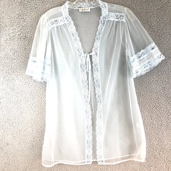 Vintage 70s Gilead Babydoll Nylon Ligerie Robe Baby Blue Top Petite - Picture 1 of 5